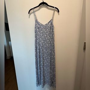 ADORABLE blue and white floral slip dress with slits!
